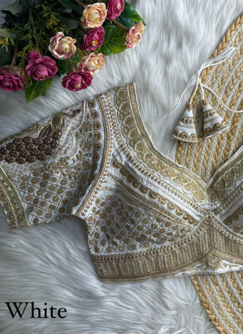 Roman Silk Women’s Blouse with Heavy Embroidery & Back‑Open Design