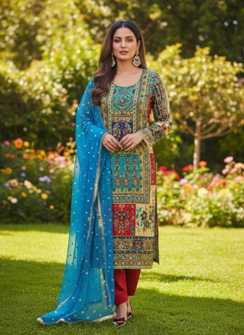 Pakistani Chinnon Salwar Suit with Hand Embroidery