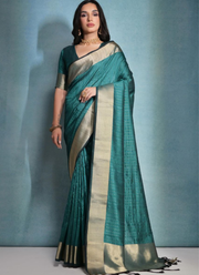 Banarasi Silk Saree with Zari Weaving, Border & Pallu + Blouse Piece 8
