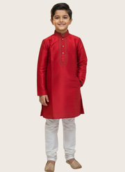 Red Kurta with White Cotton Pyjama – Kids Kurta Pajama Ethnic Set 1