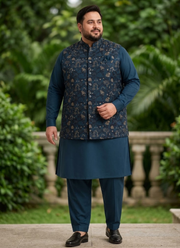Men's Big Size Silk Kurta Pyjama with Jacquard Koti | Premium Indian Fashion Australia 2