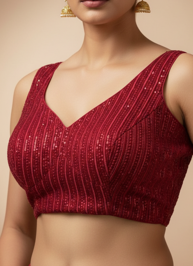 Glam Heavy Embroidery Deep Neck Party Blouse