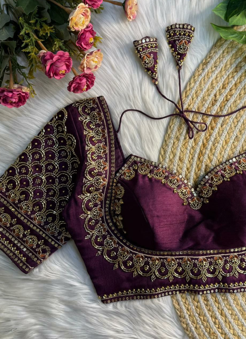 Italian Silk Women’s Blouse with Handwork, Sequins & Thread Work