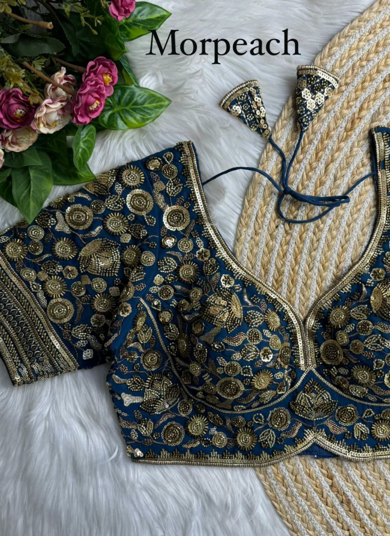 Heavy Jari & Beads Work Pure Roman Silk Blouse