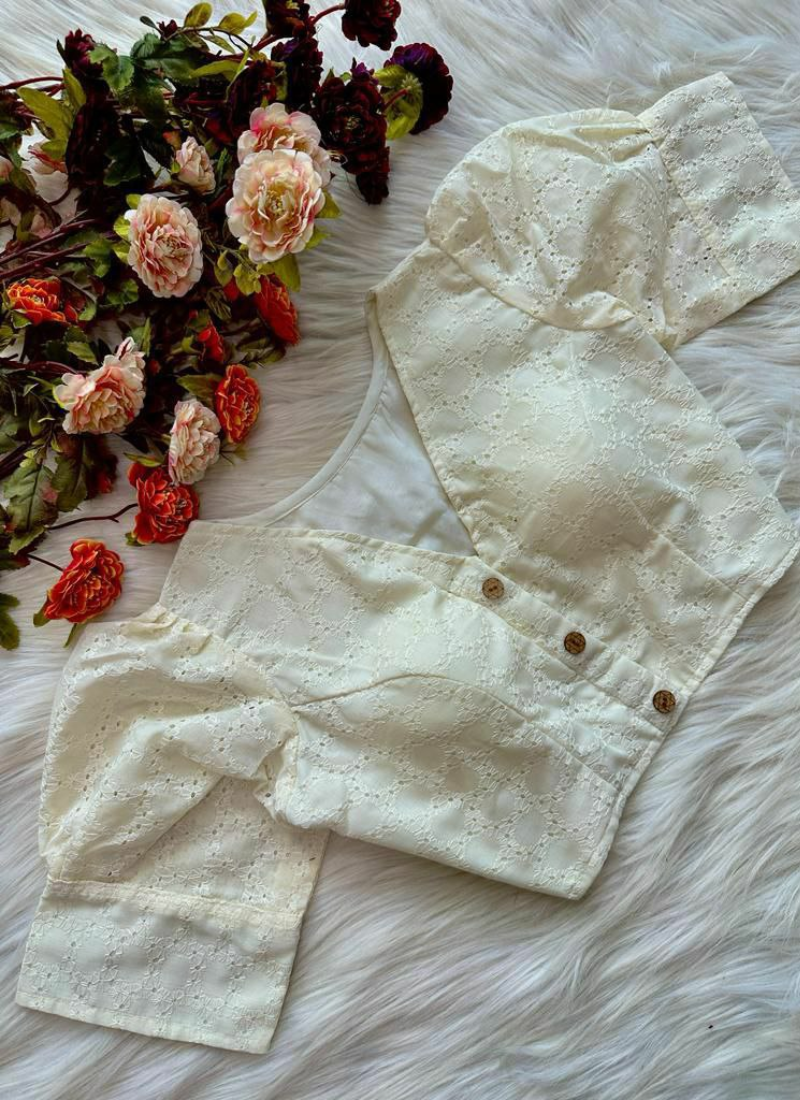 Pure Cotton Hakoba Puff Sleeve Blouse with Football Design