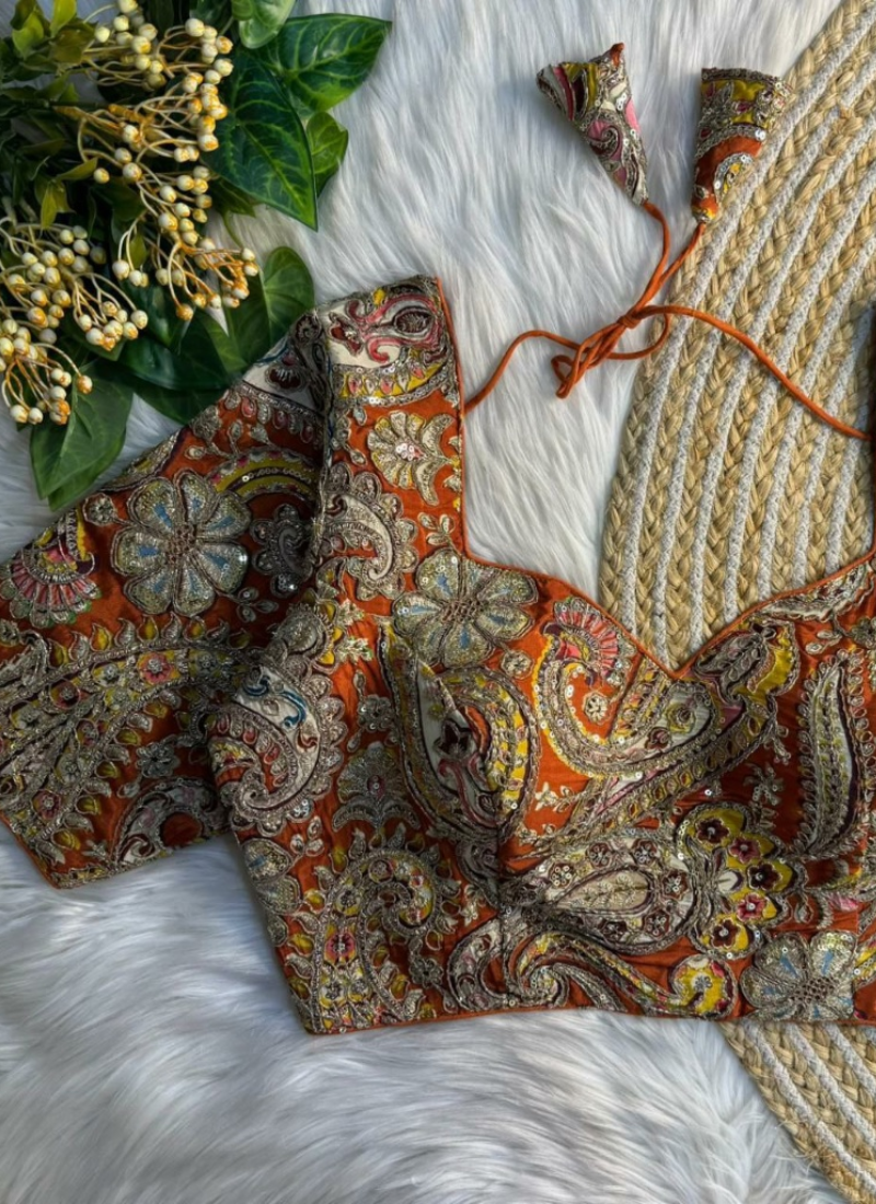 Crape Silk Women’s Blouse with Heavy Position Work & Back‑Open Design