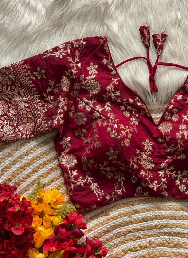 Pure Dola Silk Partywear Blouse with Front Open Style