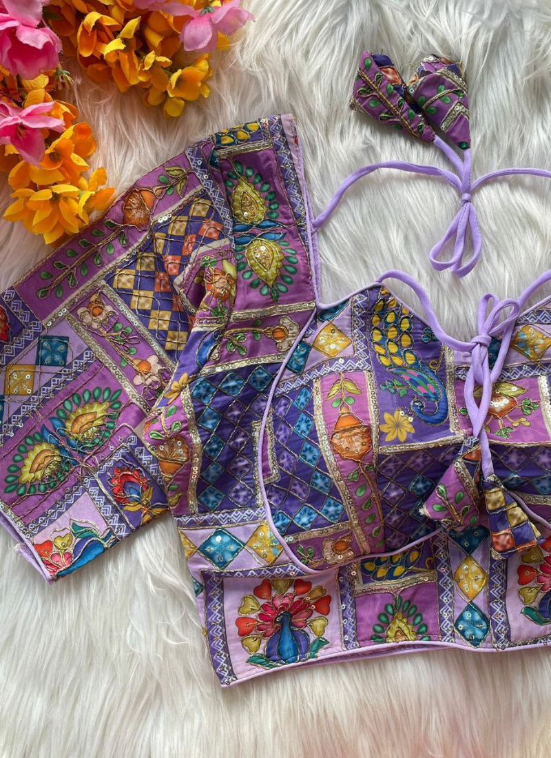 Pure Crepe Blouse with Elbow Sleeves & Back Dori