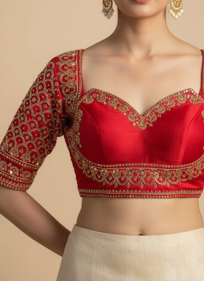 Italian Silk Women’s Blouse with Sequins & Handwork Partywear Design