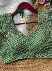 Pure Silk Handcrafted Blouse with Pearl & Beads Work 15