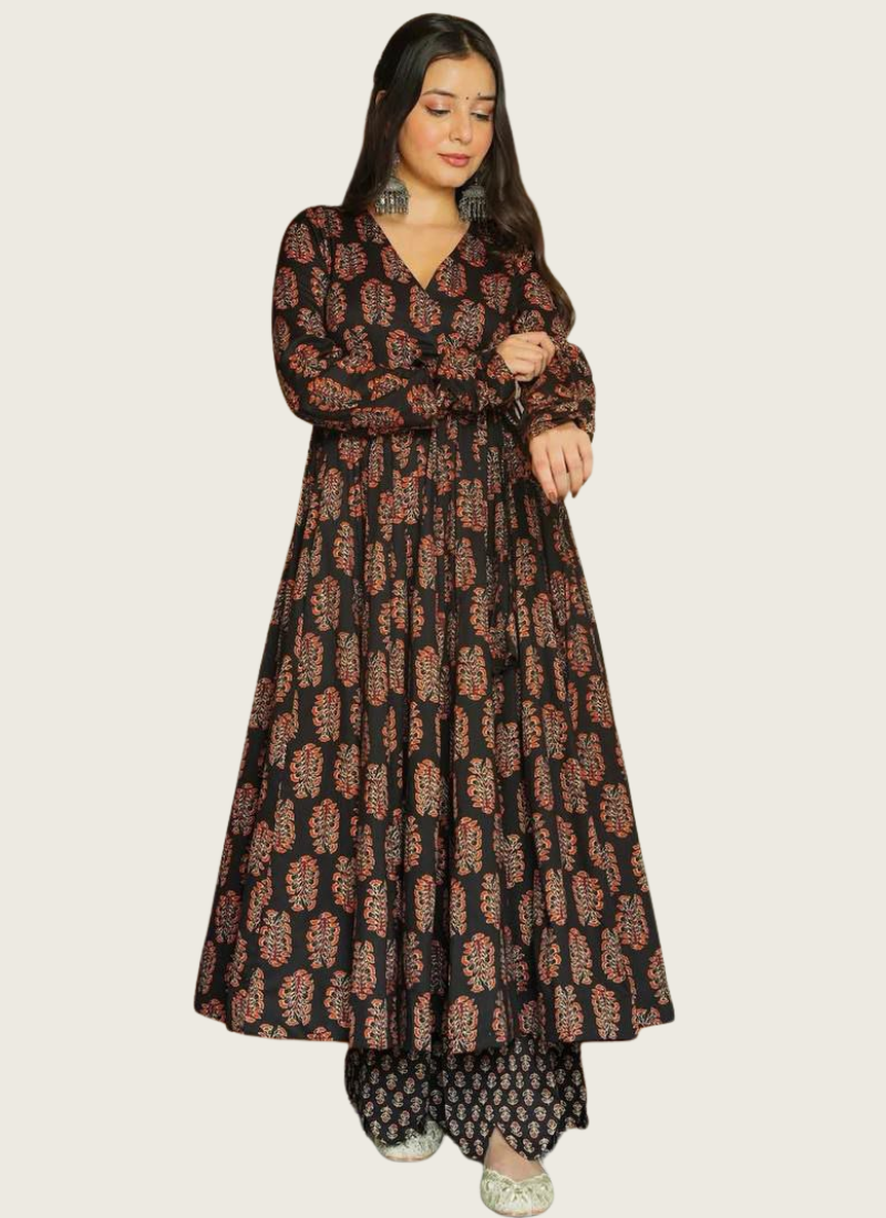 Heavy Rayon Anarkali Dress with Digital Print & Wide Flair | Gleemiumfashion