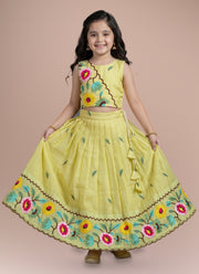 Diwali Floral Embroidered Lehenga for Girls – Crunchy Silk with Scalloped Flower Border 14