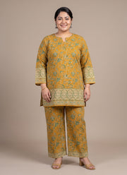 Diwali Plus Size Cotton Co-ord Set – Block Print Short Kurta & Palazzo (Size 48 to 54) 1