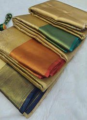 Diwali Gold Tissue Silk Saree – Jacquard Weave with Rich Pallu & Contrast Border in 4 Colours 14