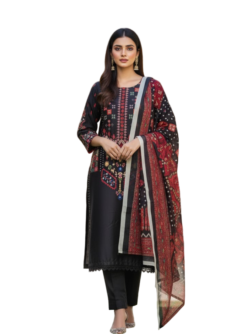 Pakistani Satin 3-Piece Salwar Suit – Elegant Kota Dupatta Set