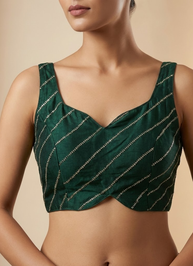 Heavy Vichitra Silk Sleeveless Blouse with Jari Work