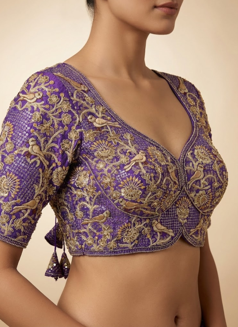 Roman Silk Women’s Blouse with Jari, Sequins & Codding Thread Work