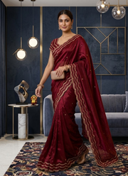 Pure Fandy Satin Silk Saree with Rose Gold Beadwork 14