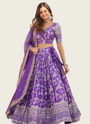 Purple Viscose Jacquard Lehenga Choli with Sequins Embroidery + Russian Silk Dupatta 1