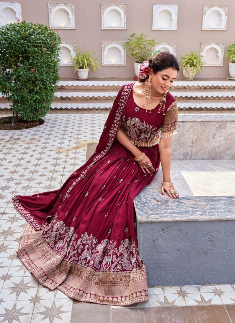 Pure Vichitra Embroidered Lehenga Choli Ensemble