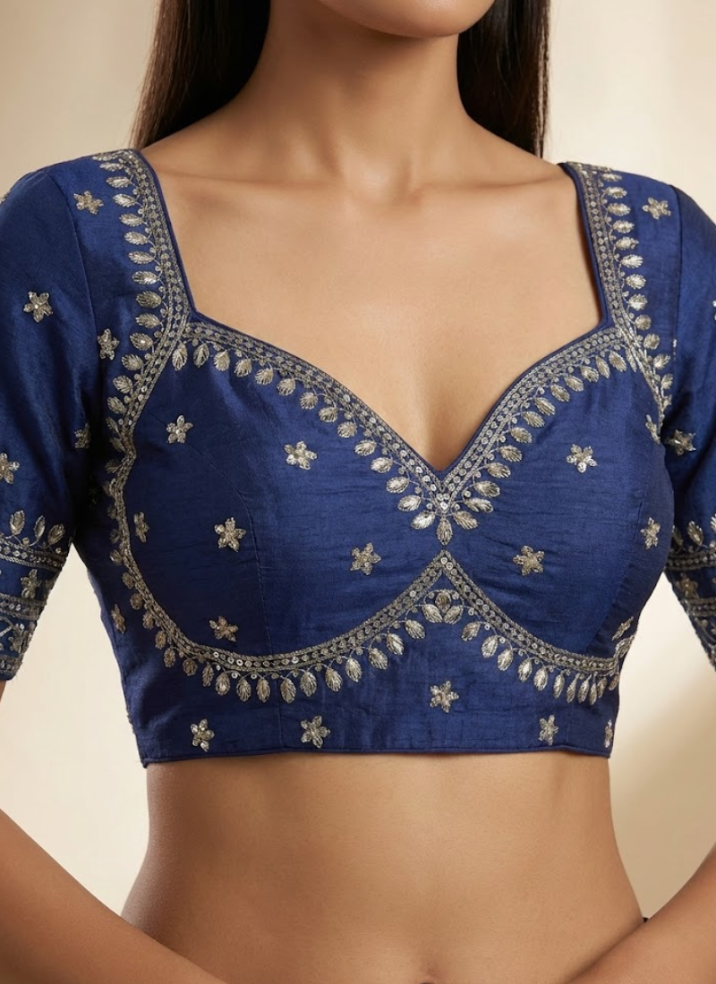 Royal Jodha Bridal Blouse in Vichitra Silk with Jari & Sequins Work