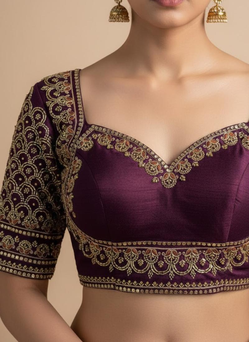 Italian Silk Women’s Blouse with Handwork, Sequins & Thread Work