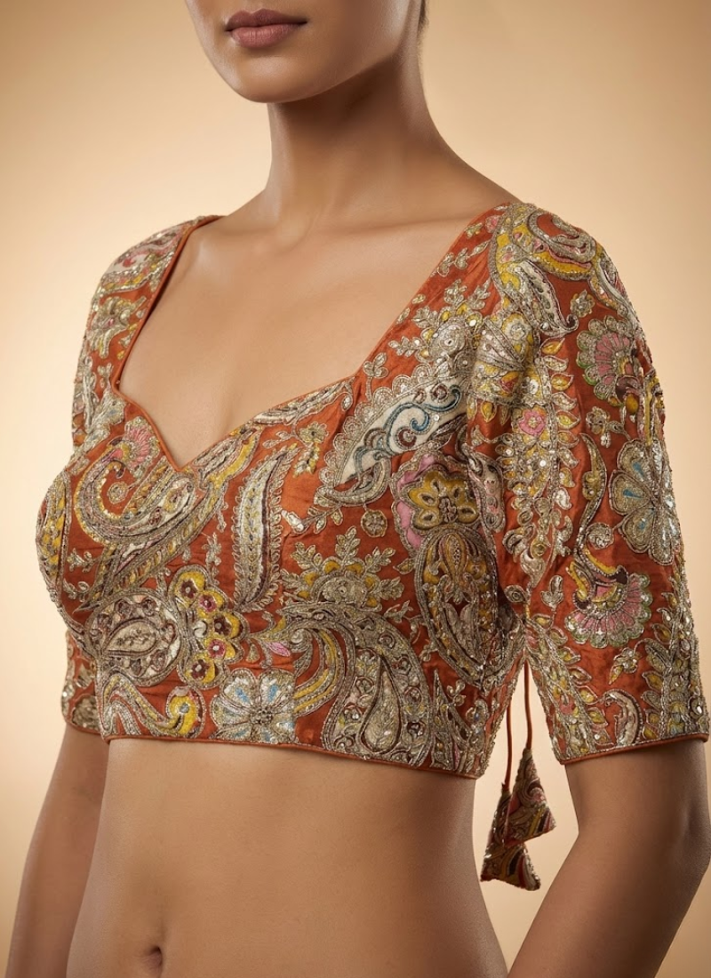 Crape Silk Women’s Blouse with Heavy Position Work & Back‑Open Design