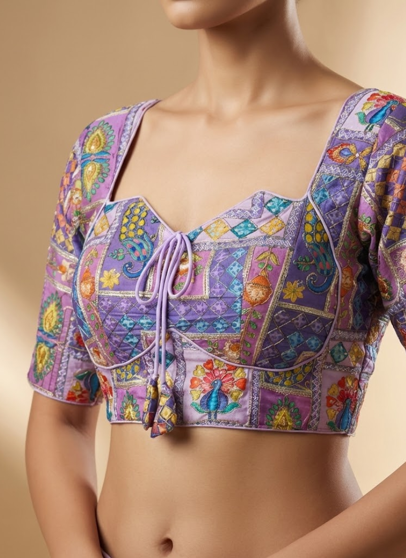 Pure Crepe Blouse with Elbow Sleeves & Back Dori