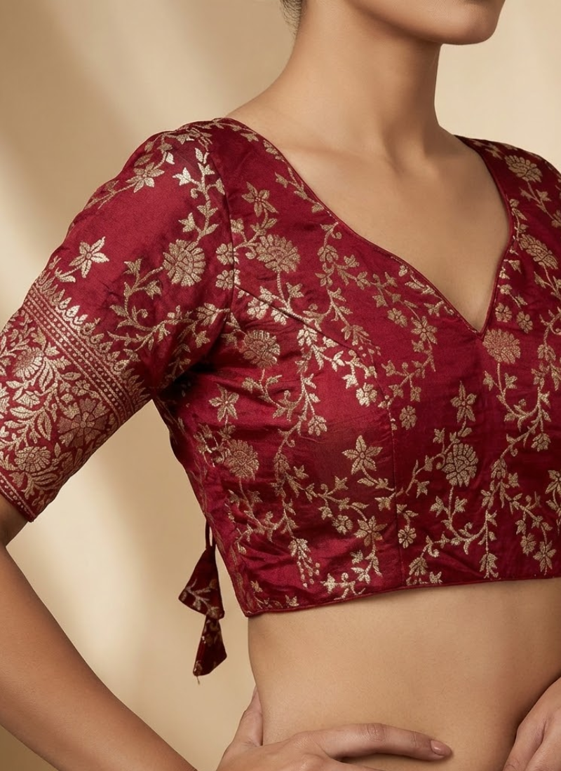 Pure Dola Silk Partywear Blouse with Front Open Style