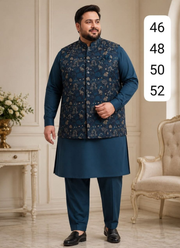 Men's Big Size Silk Kurta Pyjama with Jacquard Koti | Premium Indian Fashion Australia 3