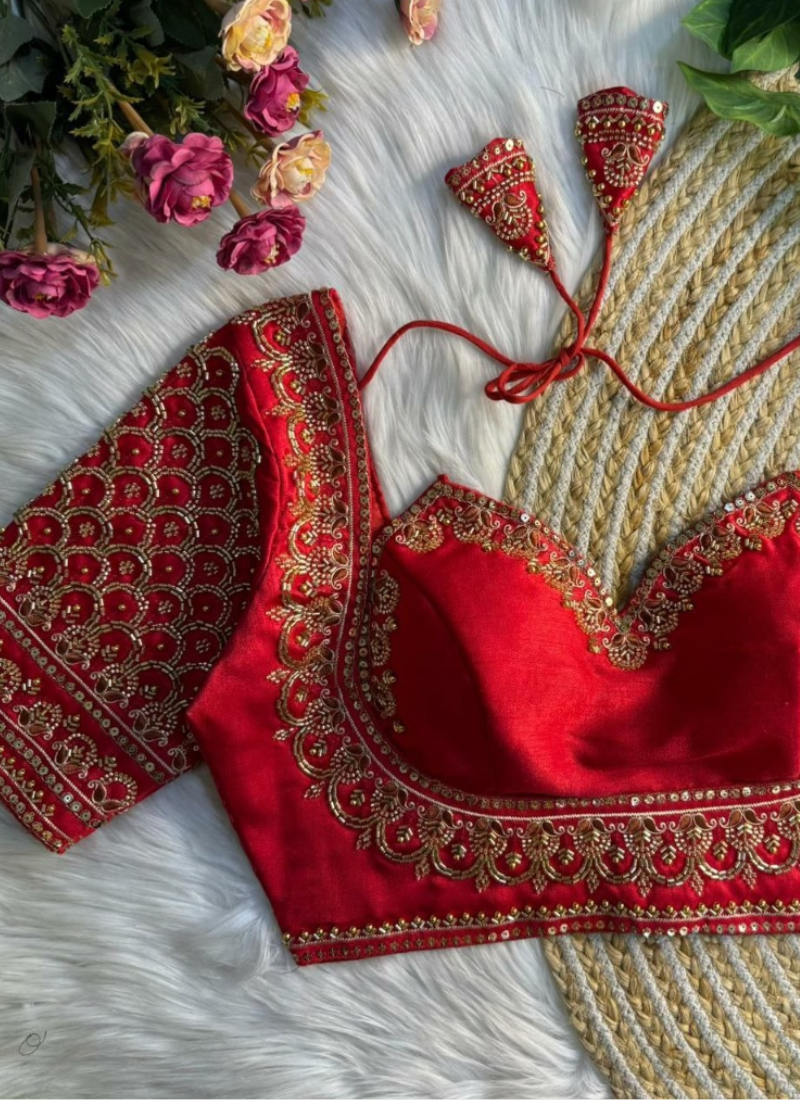 Italian Silk Women’s Blouse with Sequins & Handwork Partywear Design