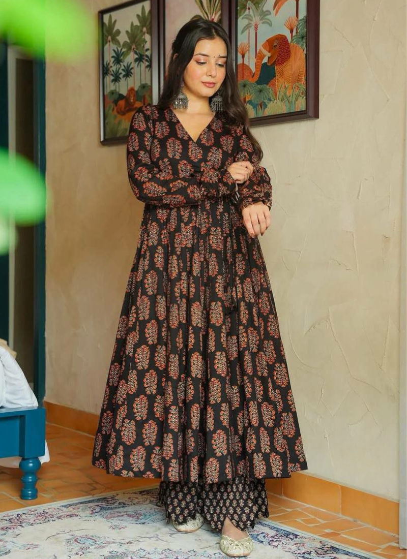 Heavy Rayon Anarkali Dress with Digital Print & Wide Flair