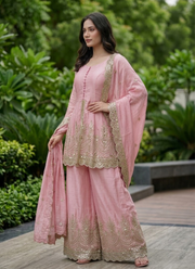 Fandy Silk Kurta Palazzo Set with Mirror Work 15