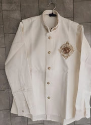 Diwali Linen Koti Set for Men – Handwork Brooch Koti, Shirt & Polo Pant 21