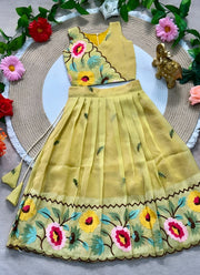 Diwali Floral Embroidered Lehenga for Girls – Crunchy Silk with Scalloped Flower Border 15