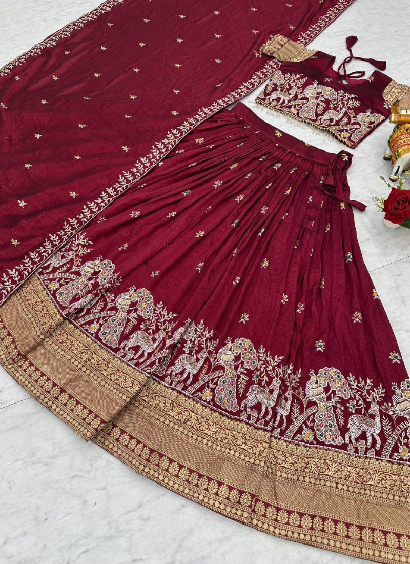Pure Vichitra Embroidered Lehenga Choli Ensemble