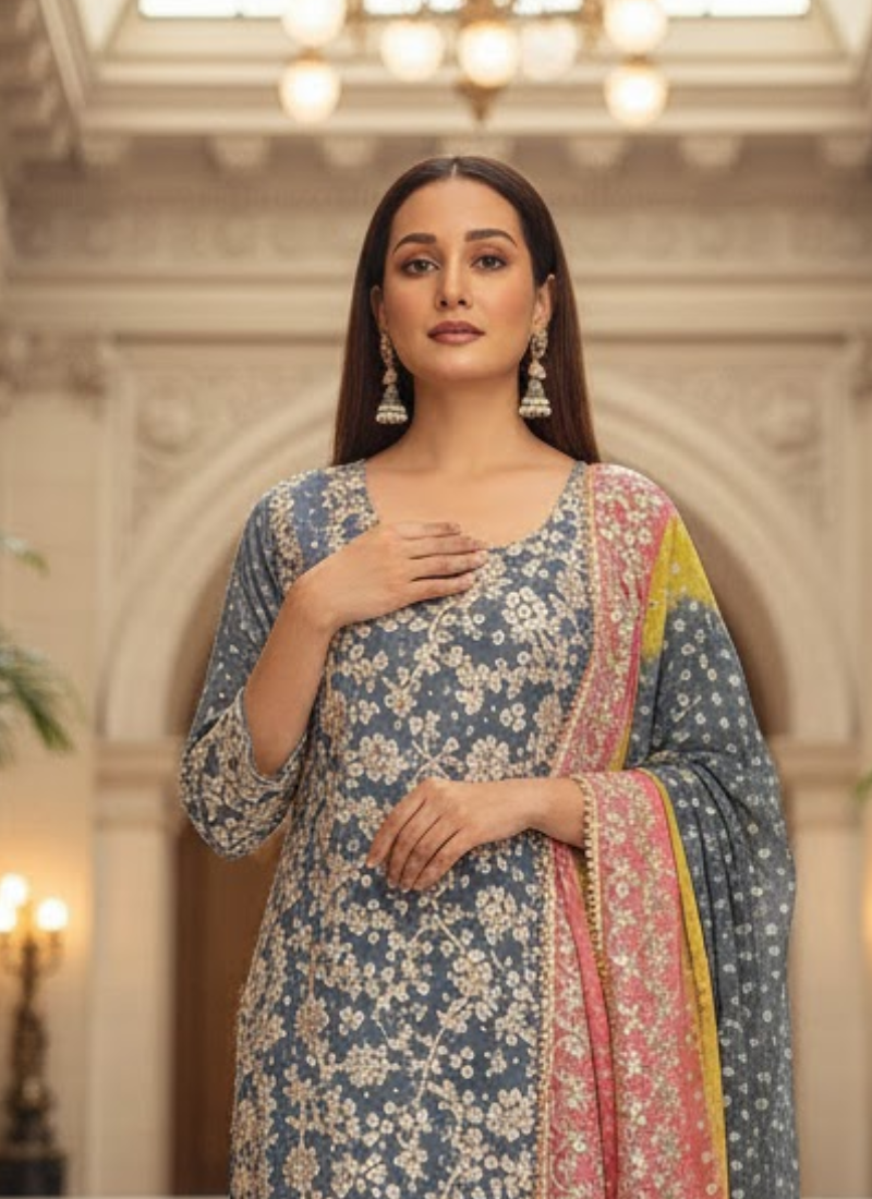 Pakistani Bandhini Chiffon Suit – Gota Patti Elegance for Women