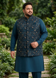 Men's Big Size Silk Kurta Pyjama with Jacquard Koti | Premium Indian Fashion Australia 4
