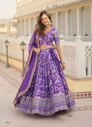 Purple Viscose Jacquard Lehenga Choli with Sequins Embroidery + Russian Silk Dupatta 2