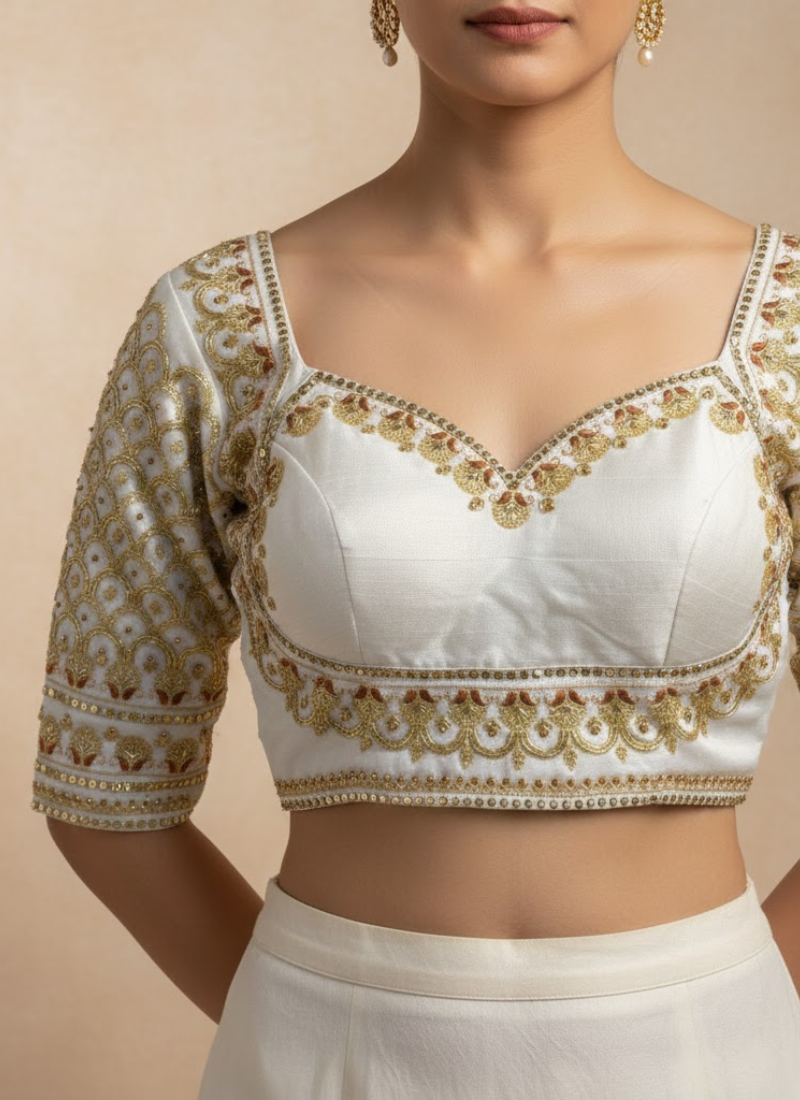 Italian Silk Women’s Blouse with Sequins & Handwork Partywear Design