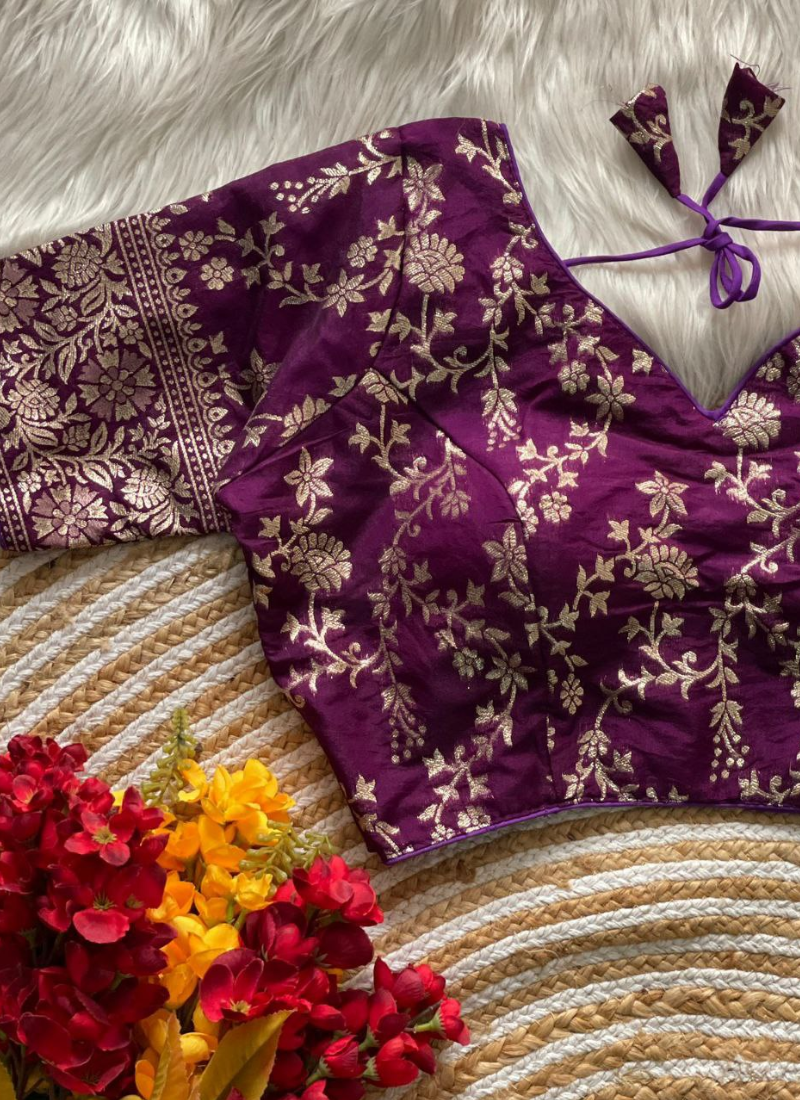 Pure Dola Silk Partywear Blouse with Front Open Style