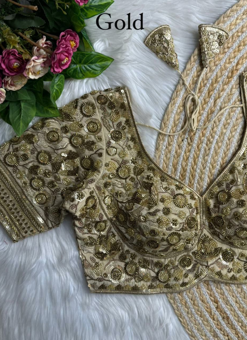 Heavy Jari & Beads Work Pure Roman Silk Blouse