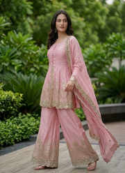Fandy Silk Kurta Palazzo Set with Mirror Work 16