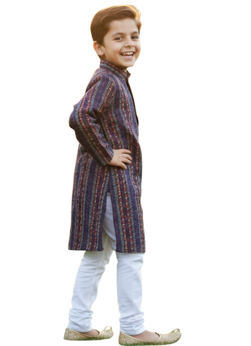 Color Splash Kids Kurta Pajama – Multicolor Silk Kurta with Cotton Pyjama