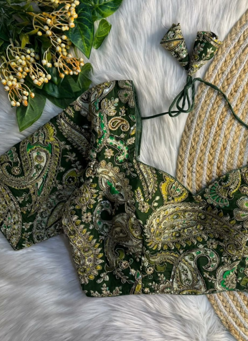 Crape Silk Women’s Blouse with Heavy Position Work & Back‑Open Design