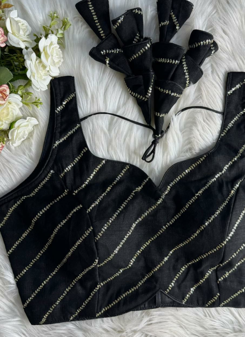 Heavy Vichitra Silk Sleeveless Blouse with Jari Work