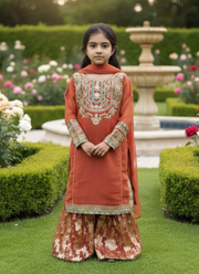 Brick Chiffon Kids Sharara – Elegant Ethnic Wear 2