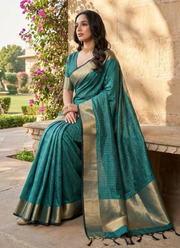 Banarasi Silk Saree with Zari Weaving, Border & Pallu + Blouse Piece 10