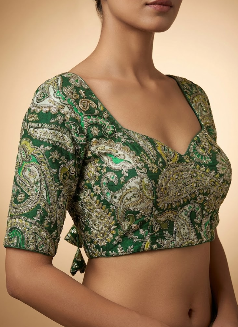 Crape Silk Women’s Blouse with Heavy Position Work & Back‑Open Design