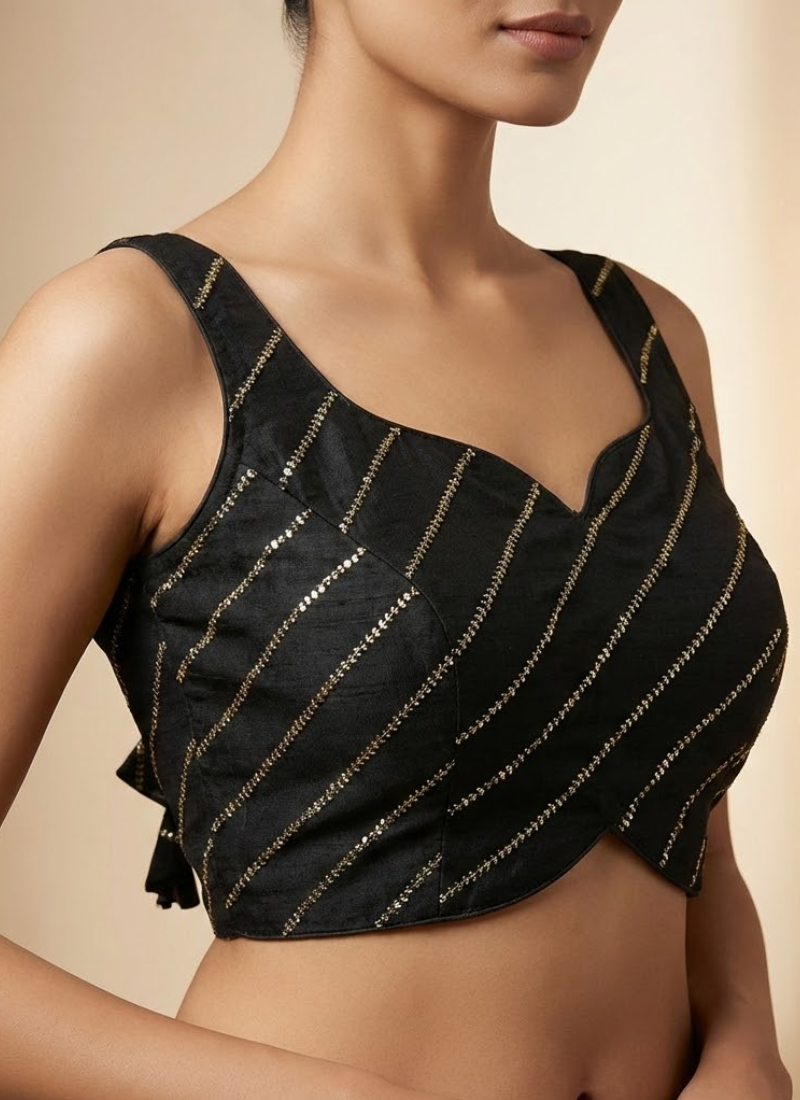 Heavy Vichitra Silk Sleeveless Blouse with Jari Work